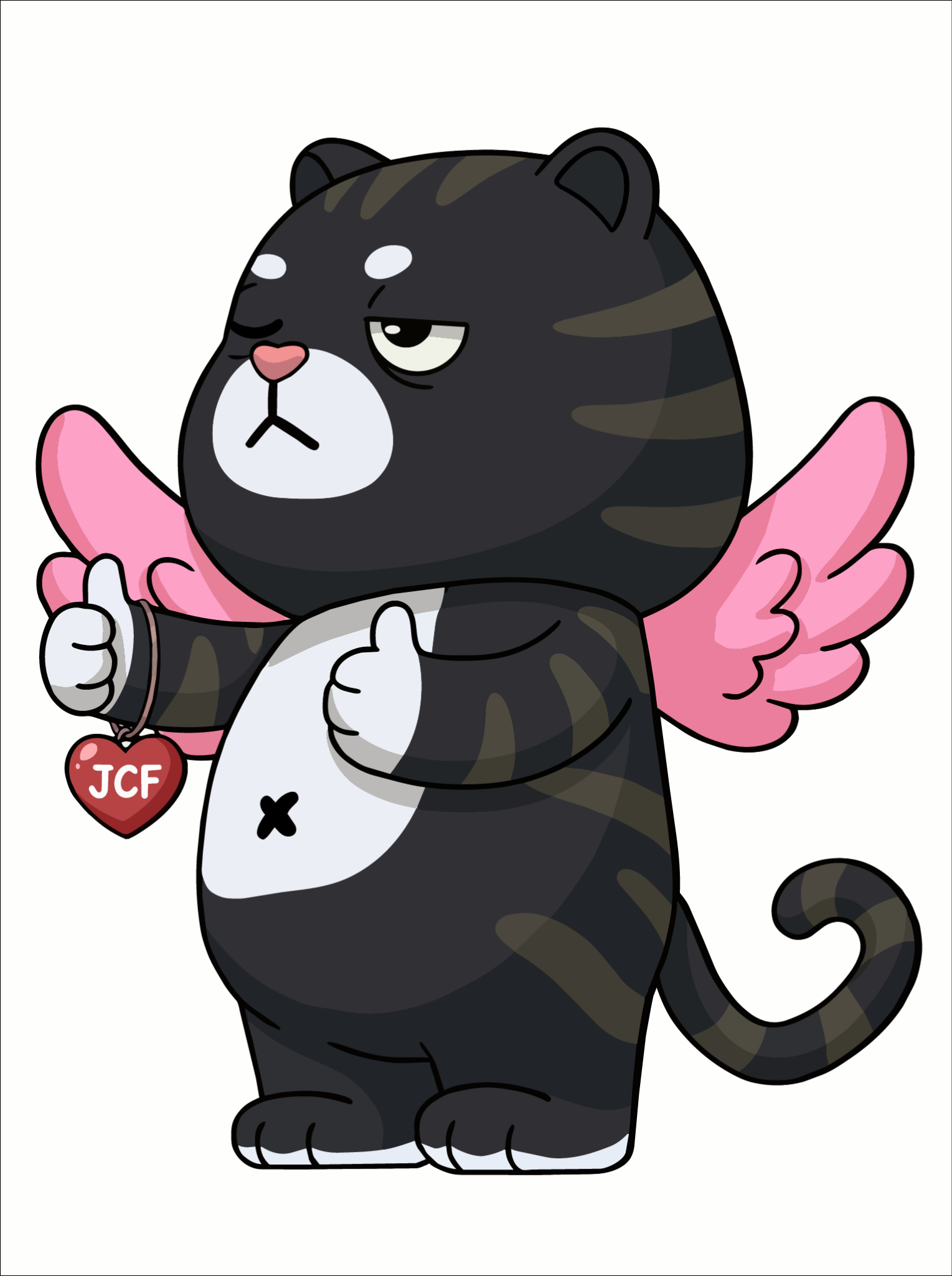 Jaff — official Black Tiger mascot of JCFS, giving two thumbs up.