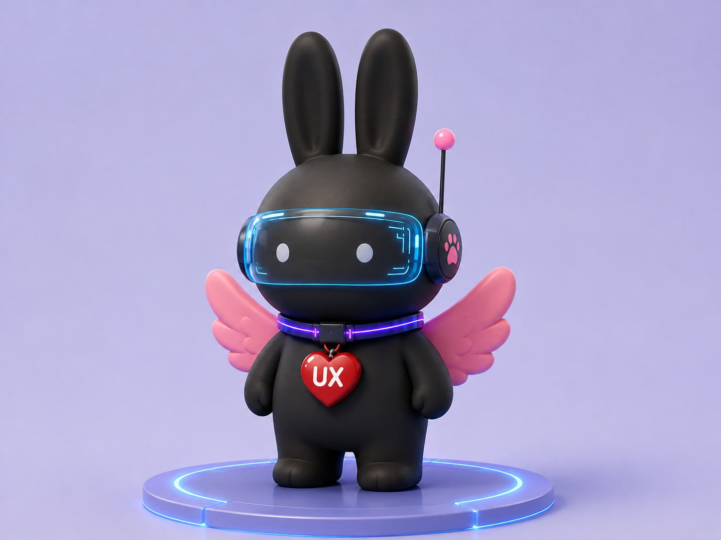 Bunny — the UX variant, a black bunny with a neon visor.